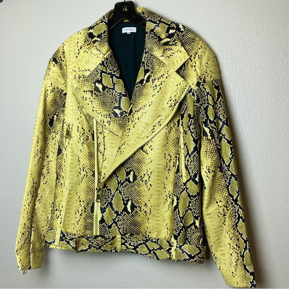 Oversized Faux Snakeskin Jacket Moto Bold Reptile Yellow Leather *Like New*
